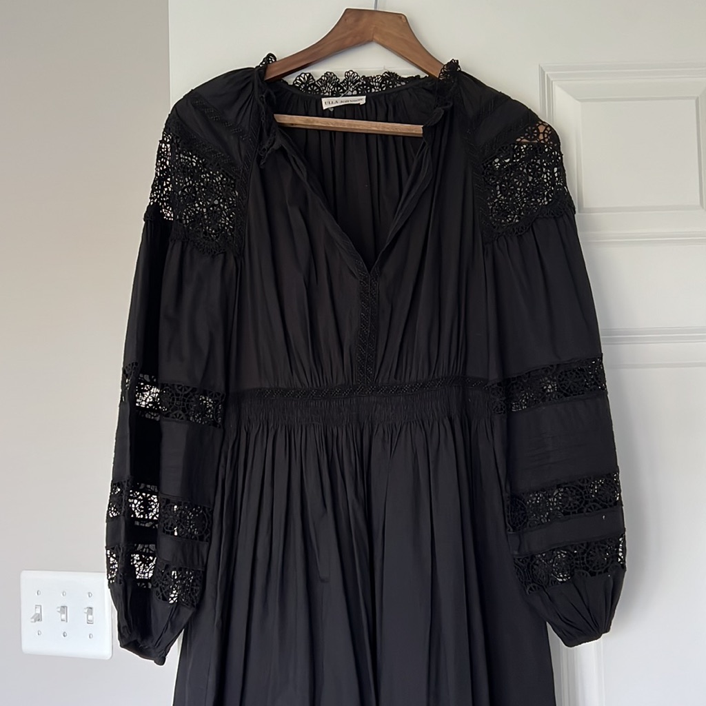 Ulla Johnson Black Midi Dress With Crochet Lace Insets